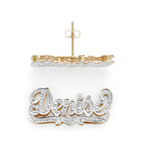 Lee 824 Gold 1" Regular size Script Letters Accent on Top Double Layer Heart tail Name Earring