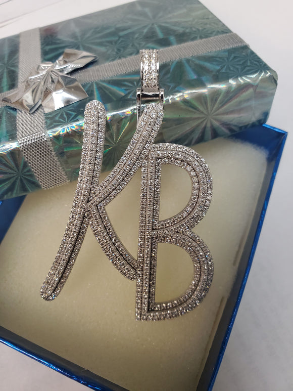 Customized 3D initials pendant with three Row Diamonds, Available for special lettering jewelry (SDNP-304)