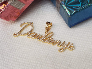Customized 1.75" Name pendant with Diamonds and plain bail, Available for special lettering jewelry (SDNP-302)