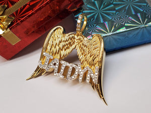 Special designed 2-1/4" size Gorgeous and Detailed Eagle Wings with Diamond Name Pendant (SDP-701)