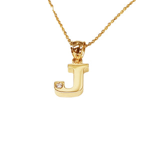 Customized Initial Charm with Glistening teardrop diamond in Solid Gold Elegant thick one initial Pendant (Item: Lee014D )