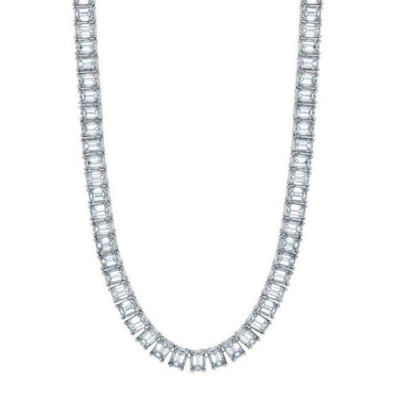 Emerald-cut LAB GROWN CVD Classic Diamond Tennis Necklace with 4 Prong Setting Necklace Jewelry