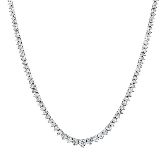 14k Gold Graduated 3 prong Tennis Necklace 2.0-6.0mm Round LAB GROWN Classic Diamond for Women (17 inch)