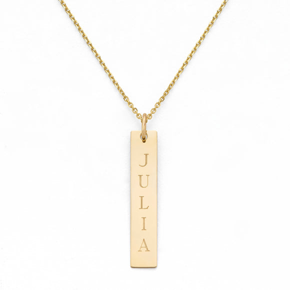 Vertical ID plate with Name engraved Necklace Single plated Fine Jewelry (Item: vertical-id-name )