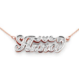 SNS 368 Sterling Silver 1.25” Small Size and 12 CZs Setting on Name with Top Heart Tail 3D Necklace