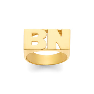 LEE136 10k Gold 10mm Bold & Simple Two Initial Ring