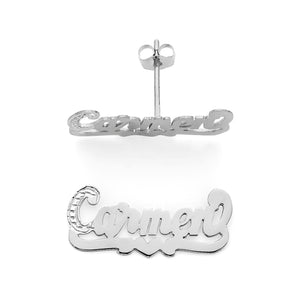 SNS803f Silver 7/8" size Accent on First Letter with Single Layer Heart tail Name Earring