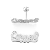 SNS803f Silver 7/8" size Accent on First Letter with Single Layer Heart tail Name Earring