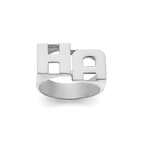SNS135 Silver 10mm Diagonal Two Initial Ring