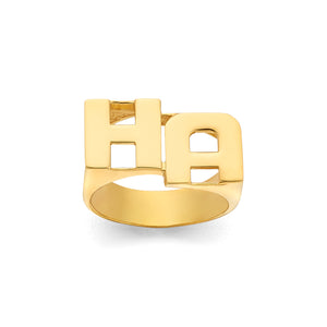 LEE135 10k Gold 10mm Diagonal Two Initial Ring