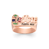 SNS171 Silver 12mm Flag Name Ring with Palm Tree