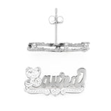 SNS803d Silver 7/8" Small size Script Letters Double Layer Heart tail Name Earring