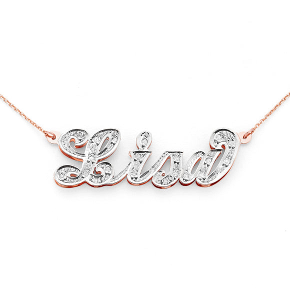 Lee 357 Gold 1.6” Regular Size and 15 CZs Setting on 3D Plain Script Letters Name Necklace