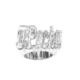 SNS 084d Sterling silver personalized 6mm High Top Double Layer and Pave cut Name Ring