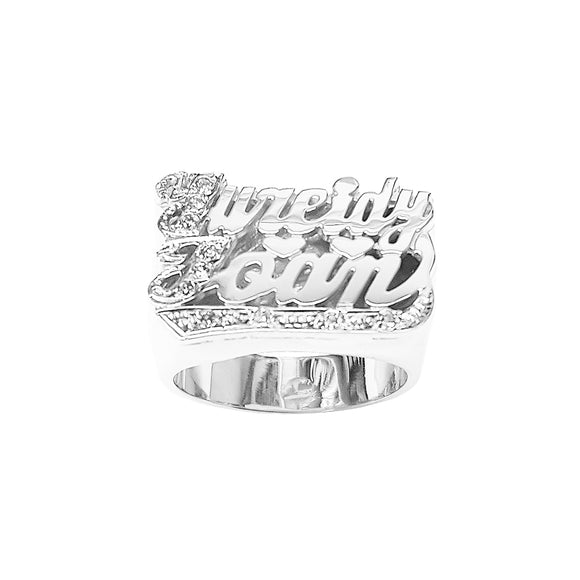 SNS 089c Sterling silver Two Name and CZs on First Letters and Tail Name Ring