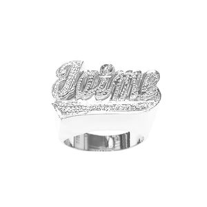 SNS 090d Sterling silver personalized and 10mm High Top with All Pavecut  Script Letter Name Ring