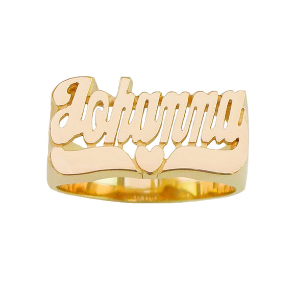 Lee106 Personalized Gold (8.5mm) Size Script Letter with Plain Heart Tail Name Ring