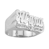 Lee109c Personalized Gold 11mm Size with CZs on Heart Tail Script Letter Name Ring