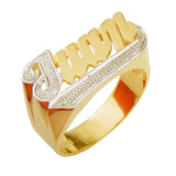 Lee116d Personalized Gold 12mm Large Size and Pave Cut on First Letter and Straight Tail Name Ring