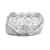 Lee183d Personalized Gold Two Heart Pave cut with Initials on Two Heart Name Ring