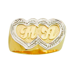 Lee183d Personalized Gold Two Heart Pave cut with Initials on Two Heart Name Ring