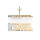 SNS807 Silver 1" size Accent on First Letter with Block Letters Single Layer Name Earring