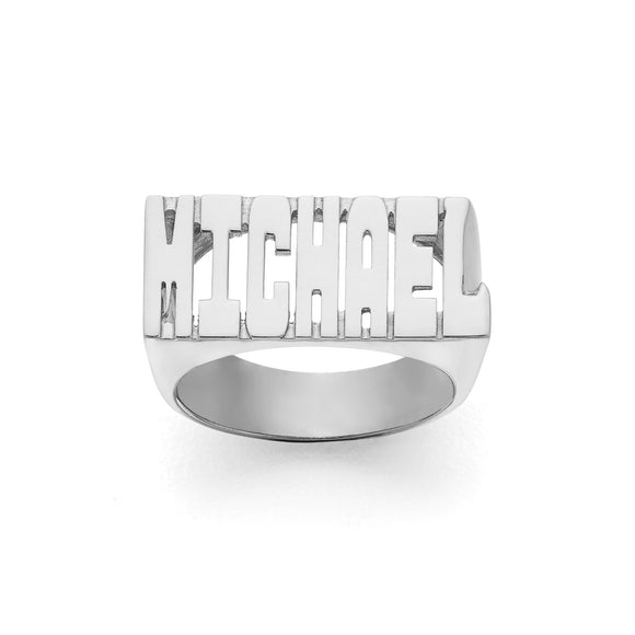 SNS133 Silver 10mm Bold Style Name Ring