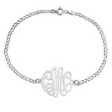 Mono BR Sterling Silver 3 Initials and 7 inch Long Monogram Bracelet.