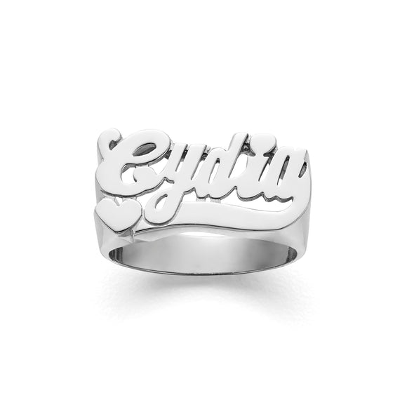 SNS121 Silver 11mm Love Heart Name Ring