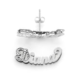 SNS818f Silver 7/8" size Script Letters Accent on Letters Double Layer Curved Name Earring Chic Curved 3D Name Earrings