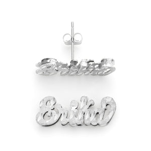 SNS816 Silver 3/4" Small size Script Letters Double Layer Name Earring Delicate 3D Name Earrings