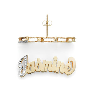 Lee 820 Gold 1-1/8" size Accent on First Letter with Double Layer Curved Name Earring