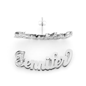 SNS823 Silver 1.25" size Accent on First Letter and Curved Double Layer Name Earring Artful Curved 3D Name Earrings