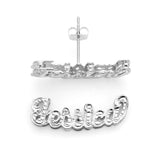 SNS818 Silver 7/8" size Script Letters Accent on Letters Double Layer Curved Name Earring Elegance Curved 3D Name Earrings
