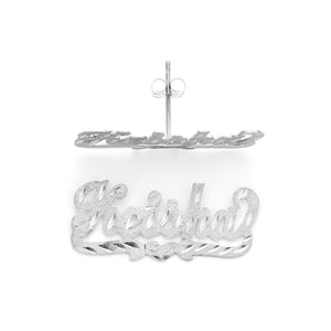 SNS804 Silver 1" Regular size Brushed and cut Single Layer Name Earring