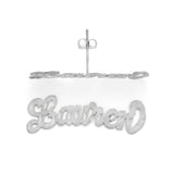 SNS 812 Silver 1-1/4" size Curved Script Letters Single Layer Name Earring