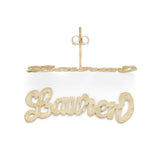 SNS 812 Silver 1-1/4" size Curved Script Letters Single Layer Name Earring