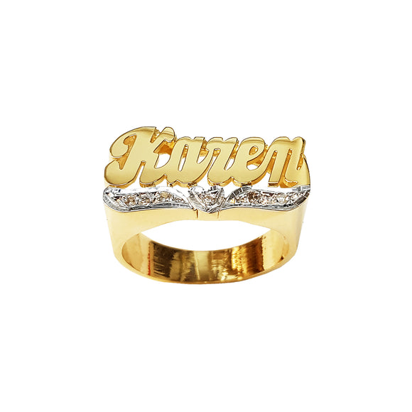 LEE095d Gold 11mm Diamond Heart Tail Name Ring
