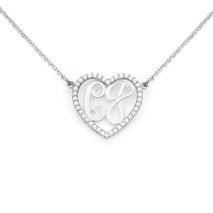 MonoCZw Silver Heart Monogram Necklace