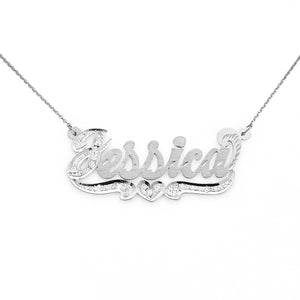 SNS 311 Sterling Silver 1.75” Regular Size and 9 CZs Setting on Name with Heart Tail Necklace