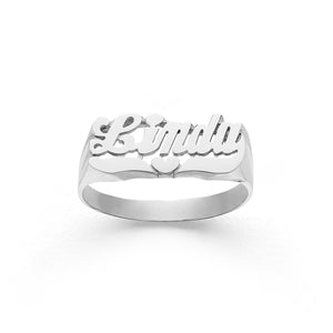 SNS 103 Sterling silver personalized (7.5mm) Size Delicate Plain Script Letter with Heart Tail Name Ring