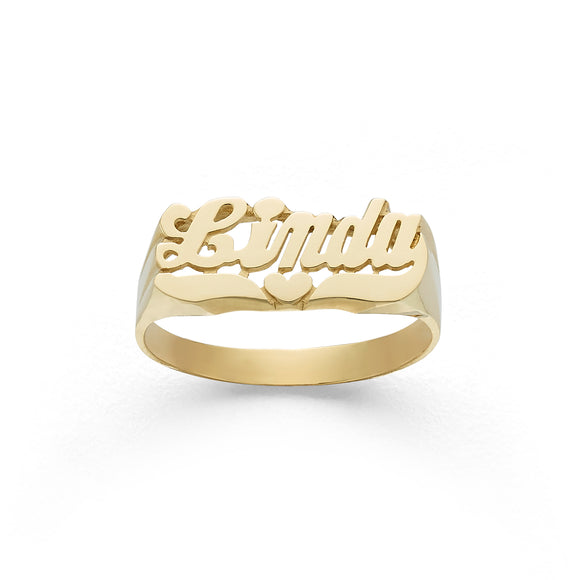 LEE103 10k Gold 7.5mm Shining Heart Name Ring