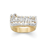 Lee110c Personalized Gold 10mm Size with CZs on top Heart Tail Name Ring