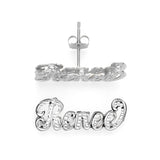 SNS815 Silver 3/4" Small size White Pave on Top Double Layer Name Earring
