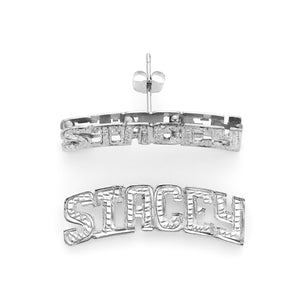SNS829 Silver 1" Playful Curved 3D Name Earrings